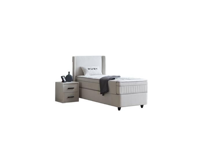 Premium Einzel Boxspringbett „Ruby“ inkl. Matratze & Topper Hellgrau BEDS SUPPLY