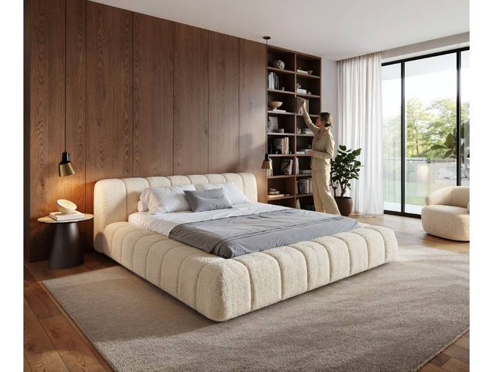 Gestoffeerd bedframe Cutio 180x200 cm Teddystof Beige