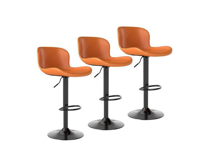 LuxusKollektion Barhocker Barhocker 3er Set höhenverstellbar Kunstleder Lehne Orange 3er-Set