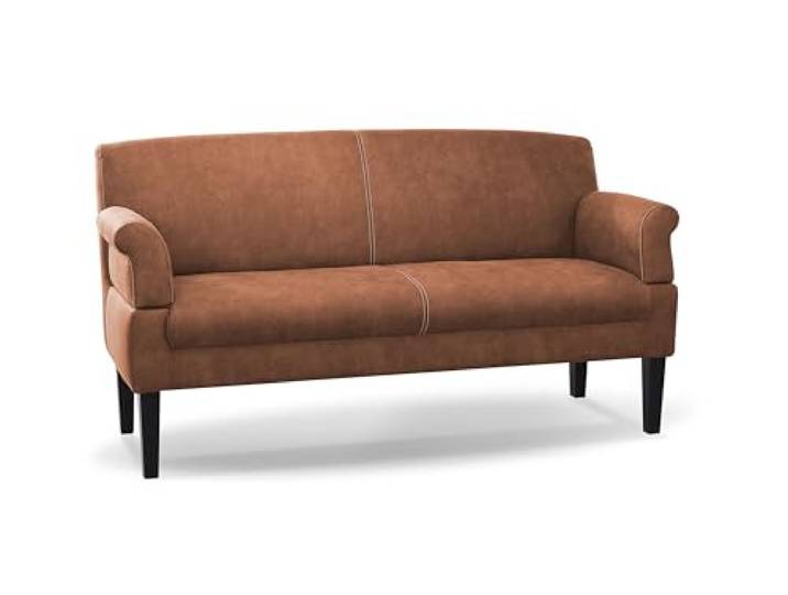 CAVADORE 3-Sitzer Küchensofa Malm, Sitzbank für Küche oder Esszimmer in Lederoptik, Inkl. Armteilverstellung, Federkern und moderner Kontrastnaht, 182 x 97 x 78, Mikrofaser: cognac
