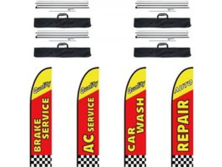 VEVOR Werbefahne mit Federn für Autoreparaturen mit Mastsatz, Werbefahnen für Unternehmen im Außenbereich, inkl. 4 Bannerfahnen, 4 Masten, 4 Bodenpfählen, Swooper-Fahnen für Unternehmen 5 m