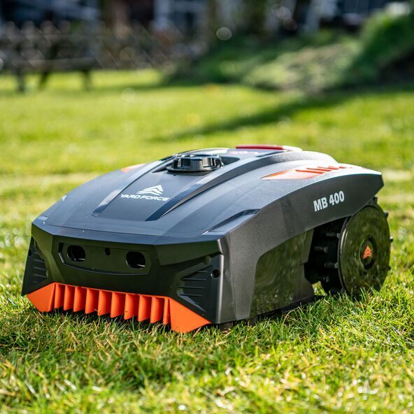 Mähroboter MB 400 mit Mähgarage - Akku-Rasenroboter mit App-Steuerung, Sensoren, 20V/2Ah, für 400 m² Rasenfläche, automatische Pflege YARD FORCE
