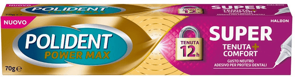Polident Super Tenuta + Comfort Adesivo per Protesi Dentale Tenuta giornaliera Gusto neutro 70g
