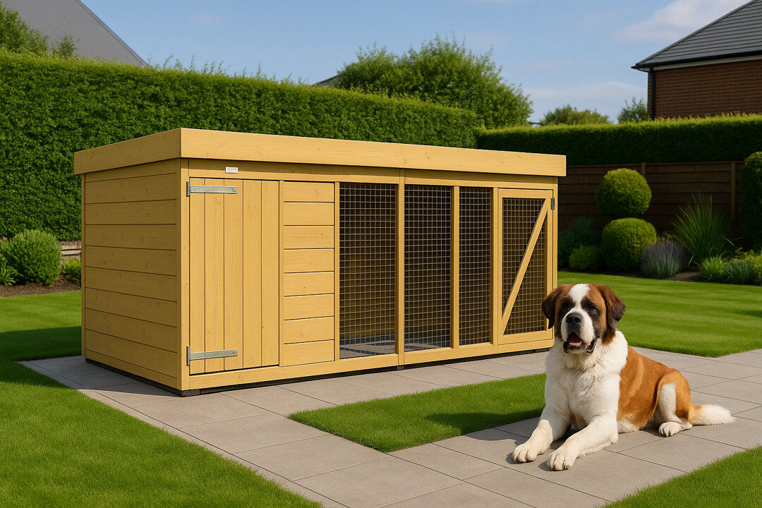 Archie & Oscar Dog Kennel and Run Green 127cm H x 589cm W x 127cm D