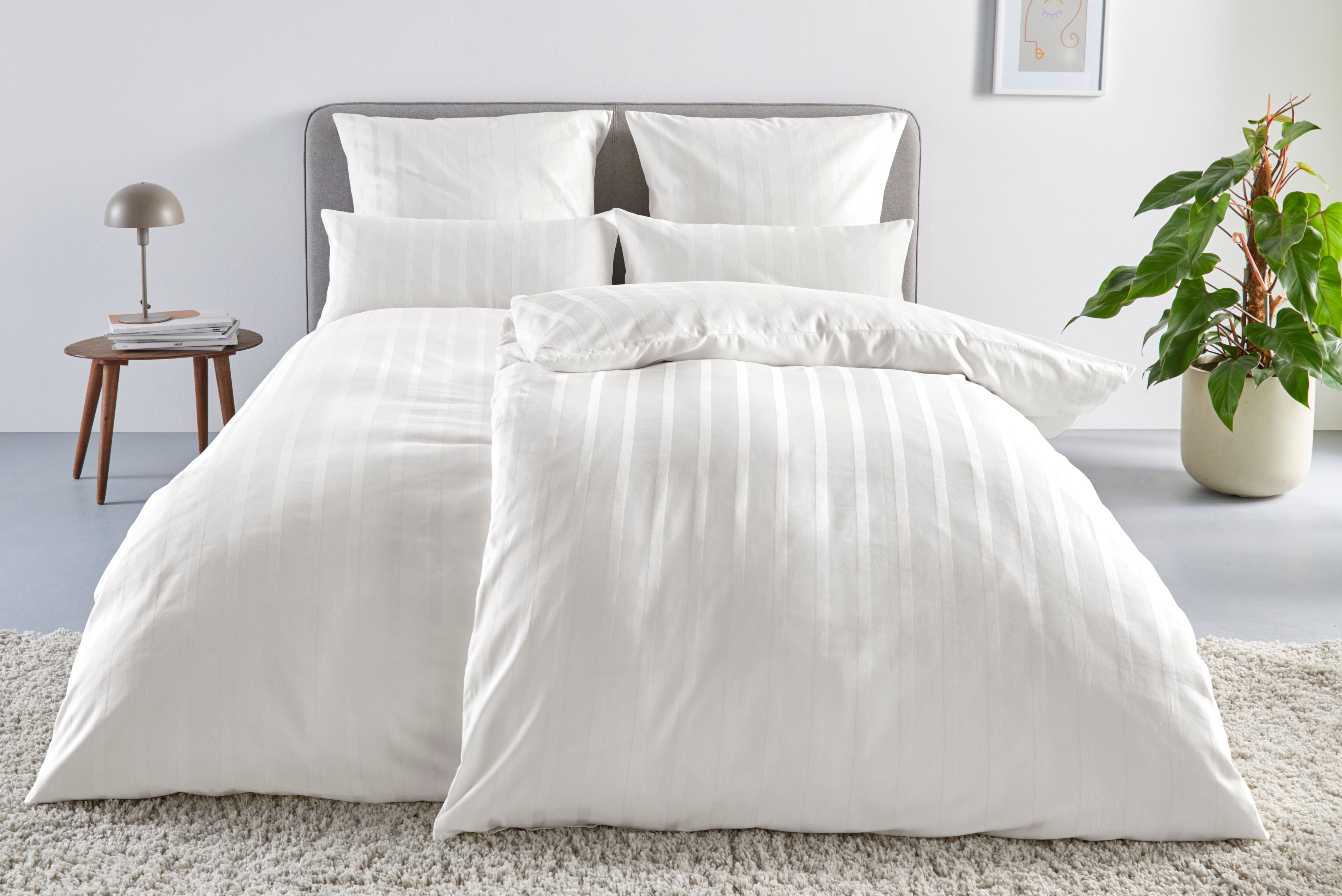 Bettwäsche "Leonore", beige (creme), B/L: 135cm x 200cm, 1 Stk., 1 Stk., Mako-Satin, B/L: 80cm x 40cm, 2 Stk., Mako-Satin, Obermaterial: 100% Baumwolle, LEGER HOME BY LENA GERCKE, Bettwäsche, Bettwäsche, Mako-Satin Streifen aus 100% Baumwolle, Grösse ab 1