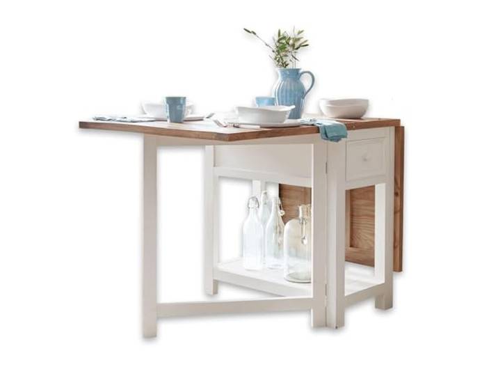 Loberon Tisch Dale, antikweiß/braun Ausziehtisch, Schönes Antik-Finish, Massives Tannenholz, Seitliche Tischplatten klappbar