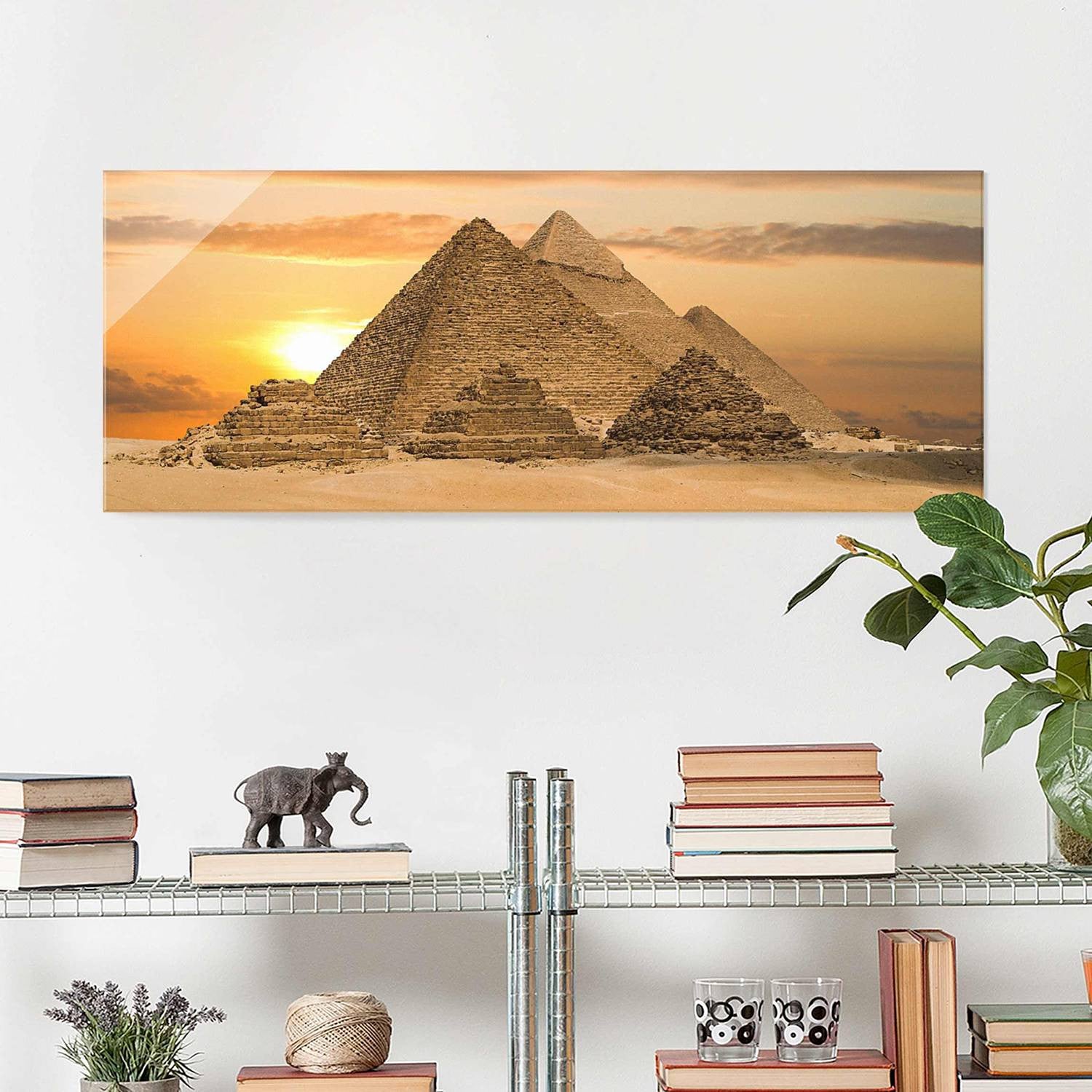 home24 Glazen afbeelding Dream of Egypt met landschappen en bergen, goud, 80 x 30 cm