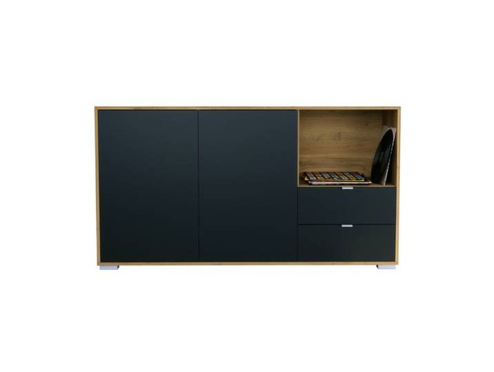 Buffet Milano commode 2 portes noir mat & 2 tiroirs noir mat corps Chêne Evoke (152 5x83x37 cm)