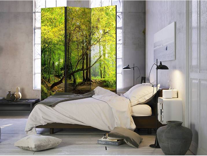 Paravent Forest Clearing 1 côté Non-tissé sur pin massif Vert 135 x 172cm