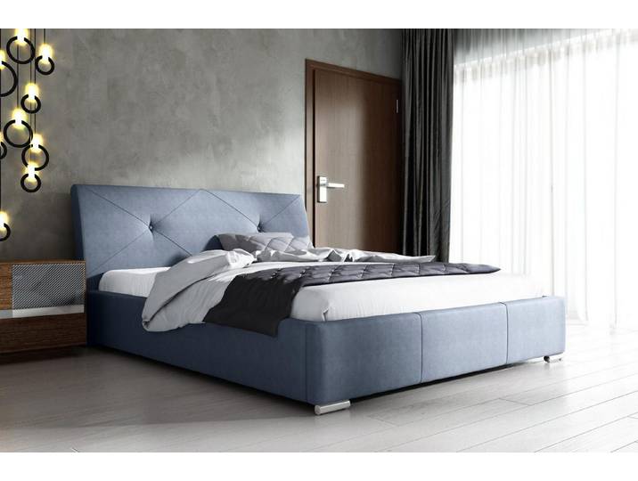 JVmoebel Polsterbett Blaues Polsterbett mit Stoffrahmen und integriertem Bettkasten, Made in Europa