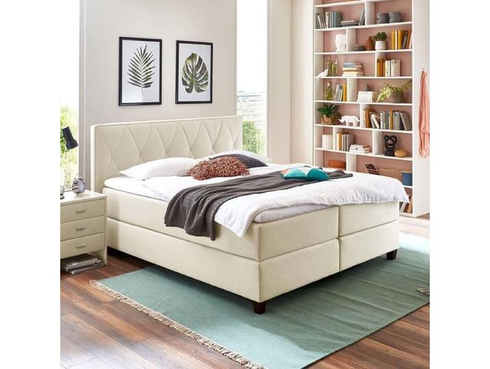 HOMELIV. Boxspringbett Midway Webstoff 160x200 cm Box ohne Federung Härtegrad: H2 Sand klassischer Stil