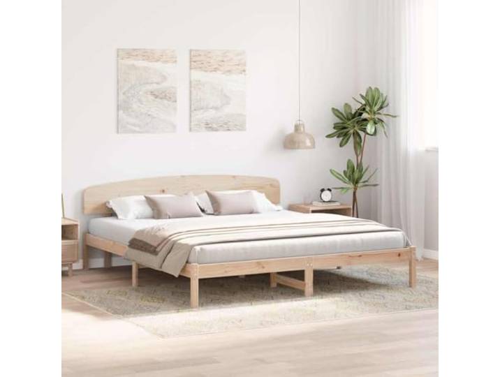 KTHLBRH Bettgestell Kiefer massiv natur 200 x 200 cm Feste Lattenroste, Kopfteil inklusive, Tragkraft 200 kg, einfache Montage