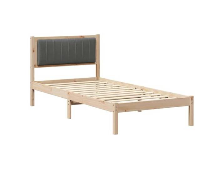 PUGYNBK Bettgestell aus Kiefer, massiv, dunkelgrau Gepolstertes Kopfteil, Schaumstoffpolsterung, quadratische Beine, minimalistischer Stil