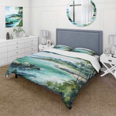 DESIGN ART "Designart ""Tropical beach Escape 2"" Coastal Tropical Bedding Cover Set - Traditional Bed Set with Shams"