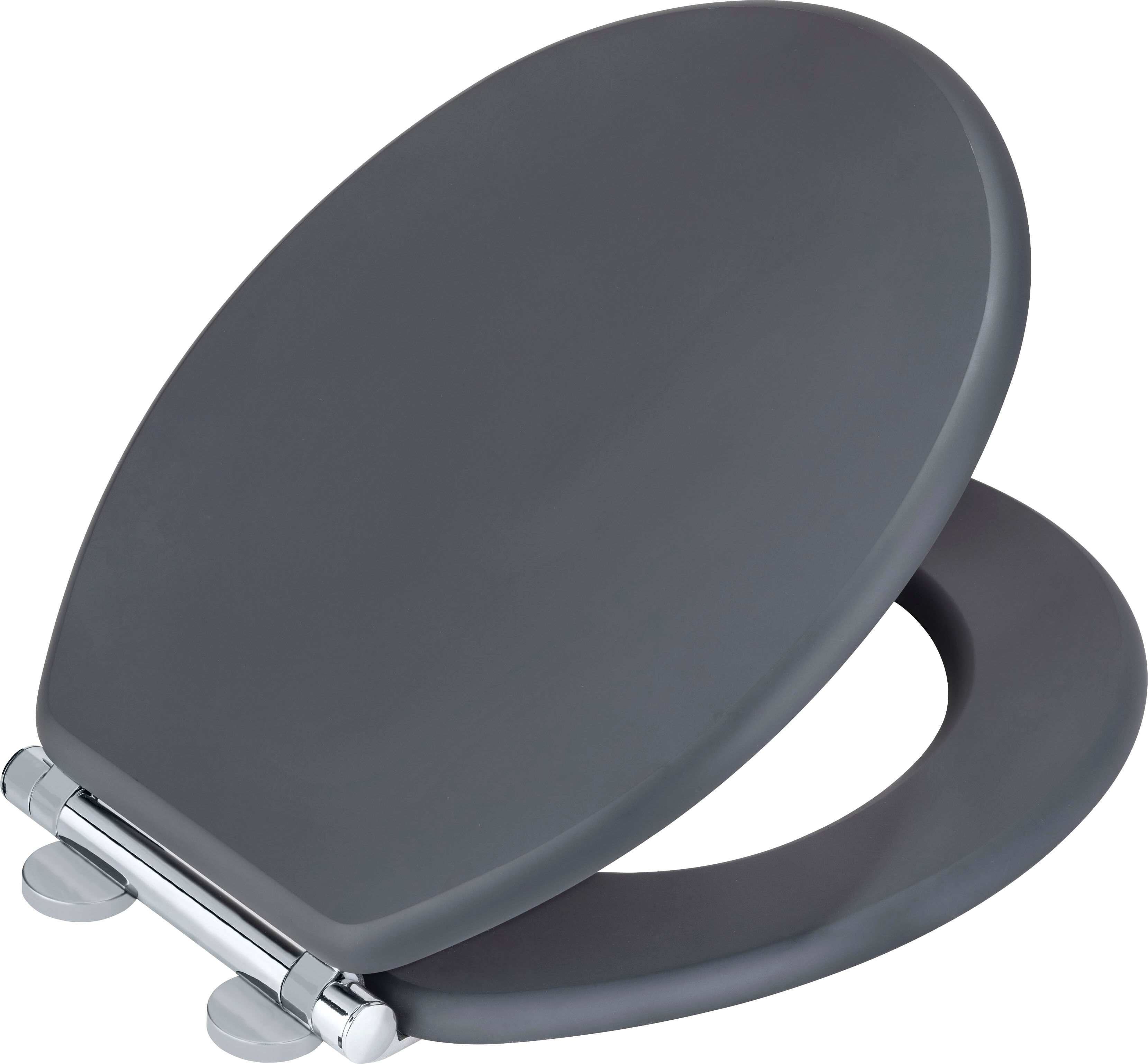 WC-Sitz WENKO "Morra", silber (anthrazit, silberfarben), B:35cm L:42cm, WC-Sitze, WC-Sitz, anthrazit Matt, aus massivem MDF, feuchtigkeitsresistent