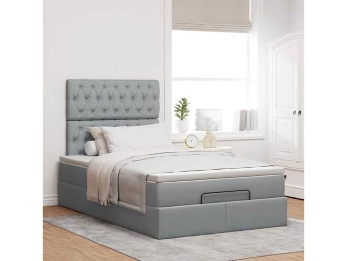 KTHLBRH Boxspringbett mit Matratze 120 x 200 cm Hellgrau, Stoff 100 % Polyester, hydraulisches Heben, Kopfteil im Lieferumfang enthalten