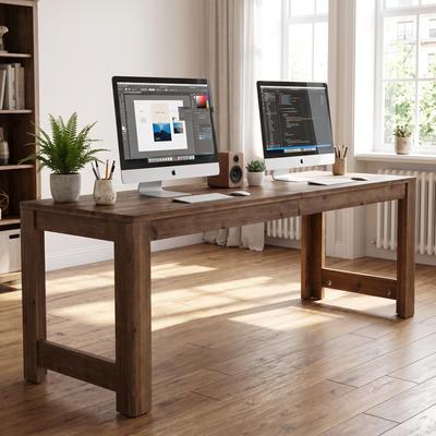 1Easylife 78.7” Solid Wood 2-Person Desk,Extra Long Office Desk, Rustic Farmhouse Double Computer Workstation, Wide Writing Work Table