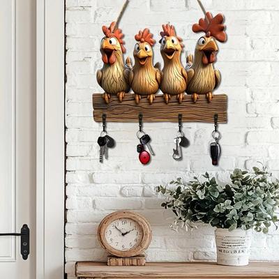 Inspire Essentials Wooden Chicken Key Holder Wall Mounted Decorative Key Rack Wooden Chicken Key Holder Wall Mounted Decorative Key Rack