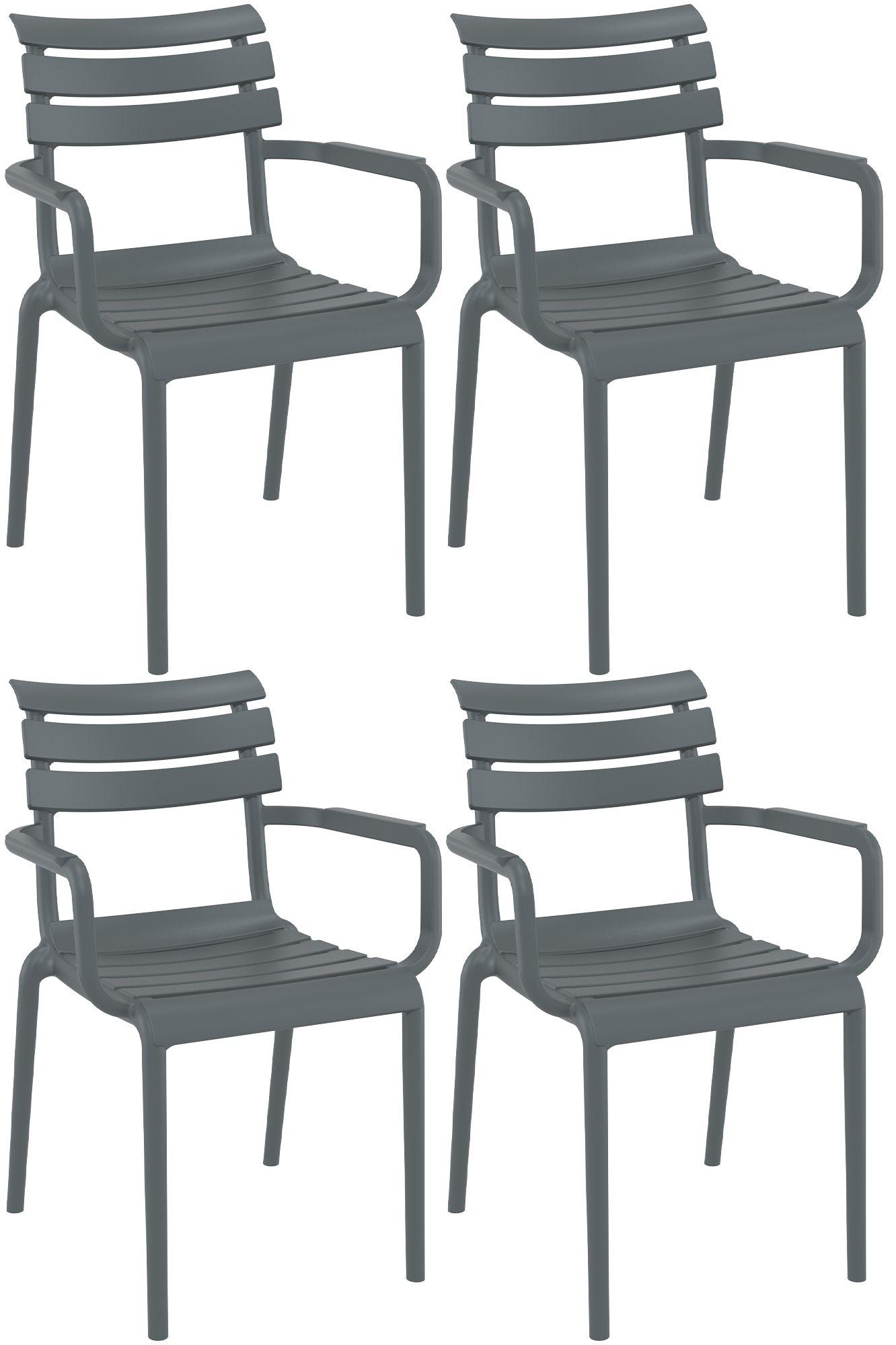 Gartenstuhl LARS 4er Set - 58x59x85cm, Kunststoff, Dunkelgrau | Stapelstuhl Loungestuhl Garten Outdoor-Stuhl