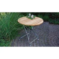 Rundtisch Bierzeltgarnituren Visby - ø 77 x 72 cm (B x H) - Klapptisch für 2 Personen - Belattung Robinienholz - verzinktes Stahlgestell in Silber