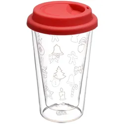 GRÄWE Doppelglas-Becher, 300 ml, 'Weihnachten', mit rotem Deckel