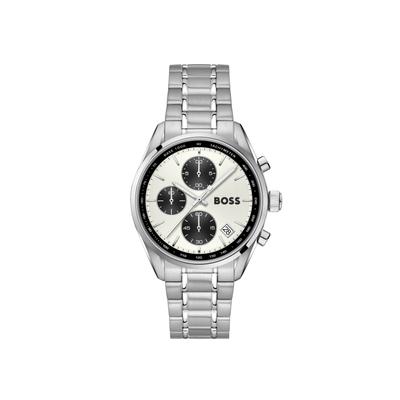 Chronograph BOSS "GRAND PRIX", silber (silberfarben, weiß, schwarz), Armbanduhren, Herren, Chronograph, Quarzuhr, Armbanduhr, Damenuhr, Herrenuhr, Edelstahlarmband, analog