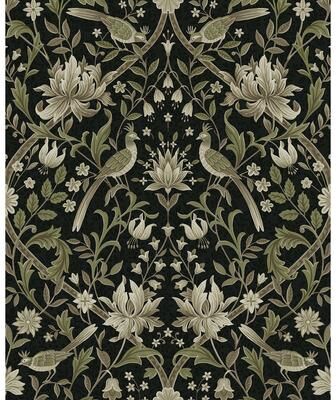 NextWall Vintage Bird Ogee Peel and Stick Wallpaper