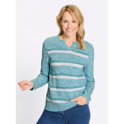 Strickpullover "Ringel-Pullover", Damen, Gr. 44, grün (ozean, weiß, gemustert), 100% Polyacryl, gemustert, gestreift, Pullover Strickpullover