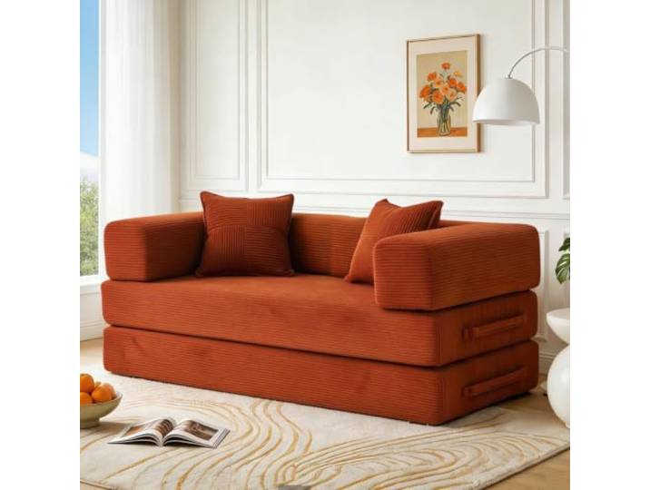 Vipbear rahmenloses Sofa, 160 cm, mit Schaumstoff und Federn, für Schlafzimmer, Orange