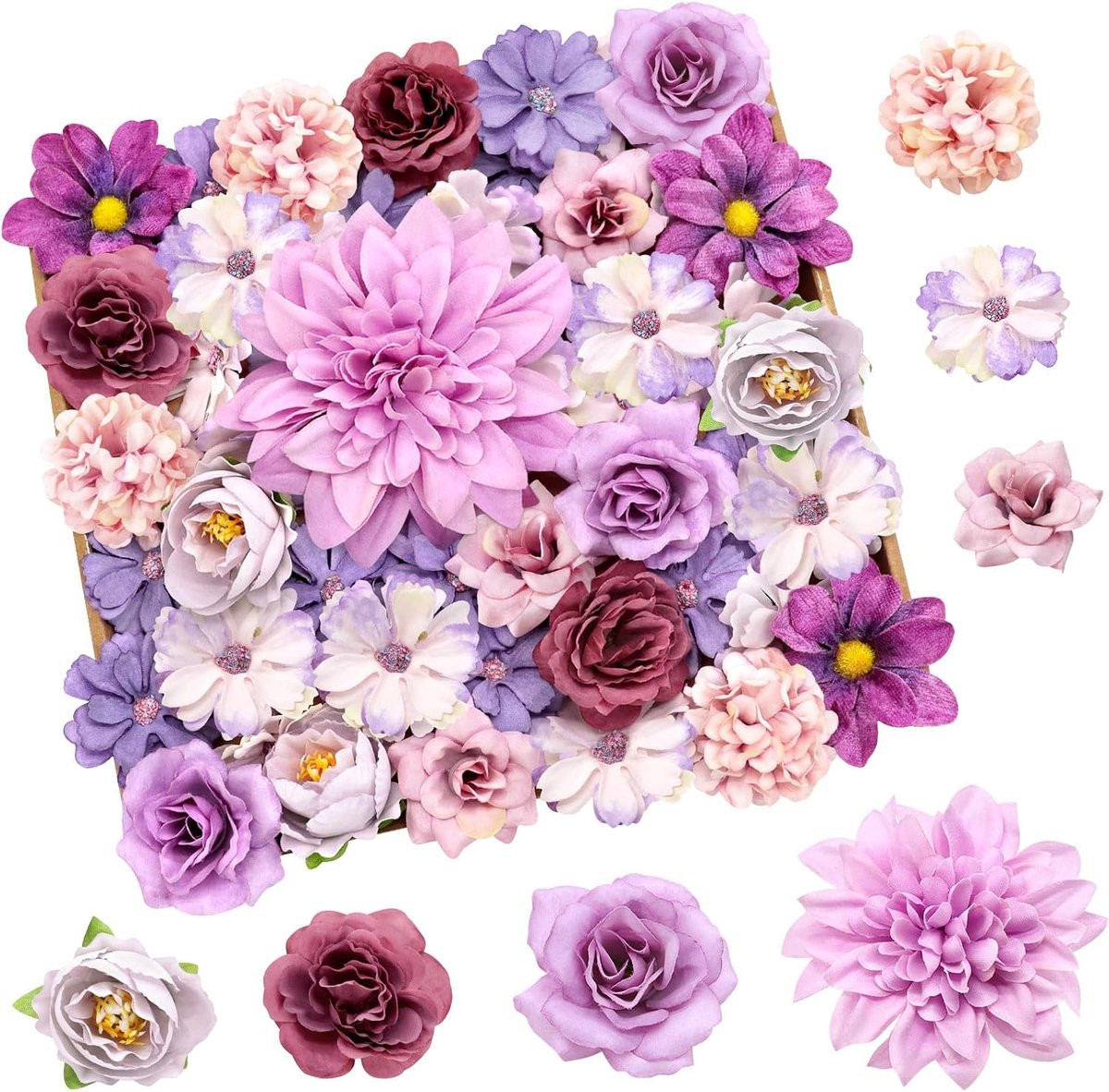 YSUVIN Kunstbloemen 50 stuks - Diverse soorten zijden paaien voor decoratie