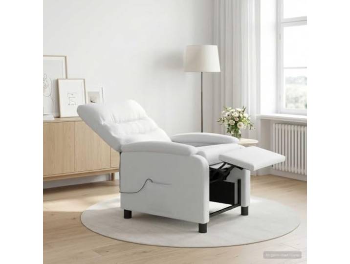 Relaxsessel Weiß Stoff Verstellbar 115°-160° Polyesterbezug,Metall-und Holzrahmen,Schaumfüllung,verstellbare Höhe,Lesen,Entspannen