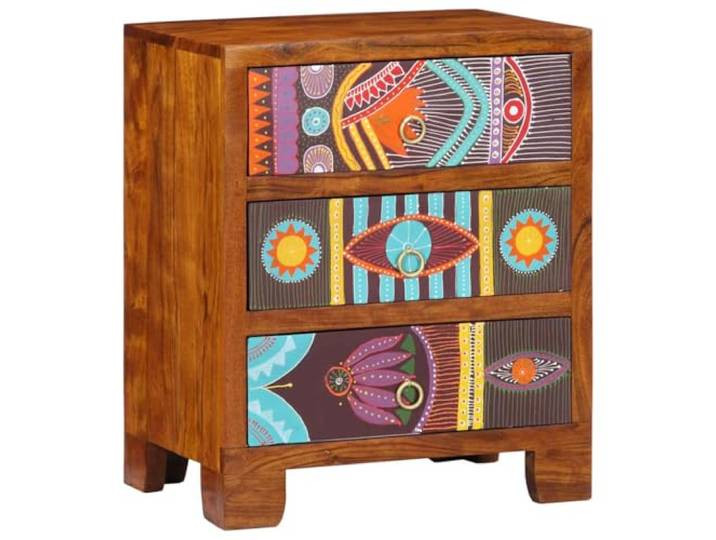 Kaorsrow Sideboard Massivholz Akazie 50x35x60cm Schrank mit 3 Schubladen Bunt handgemaltes Möbelstück für Flur und Schlafzimmer mit kompaktem Stauraum und sicherer Wandfixierung.