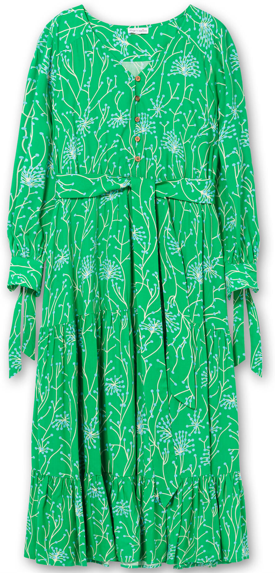 Maxikleid SHEEGO BY JOE BROWNS "Maxikleid", Damen, Gr. 44, Normalgrössen, Langarm, grün, 100% Viskose, bedruckt, gemustert, mehrfarbig, lang, V-Ausschnitt, Kleider Maxikleid grün 44, Normalgrössen, Langarm