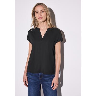 Hemdbluse STREET ONE, Damen, Gr. 36, schwarz, Stoff, 100% Viskose, unifarben, klassisch normal, Rundhals, Bündchen, Blusen Hemdbluse, aus softer Viskose
