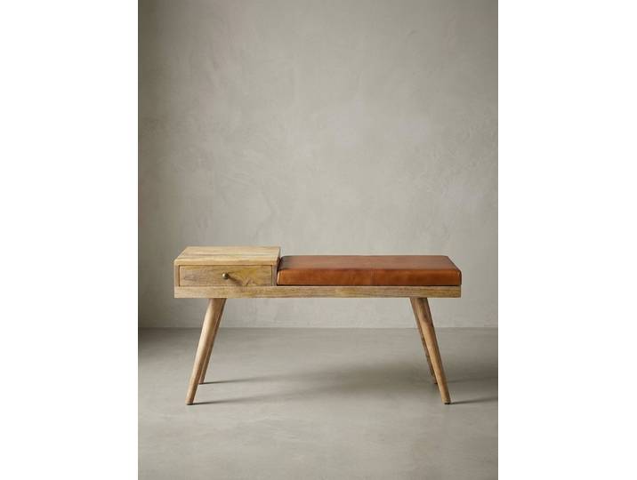 KADIMA DESIGN Sitzbank Retro-Sitzmöbel mit Ziegenlederbezug, viel Stauraum