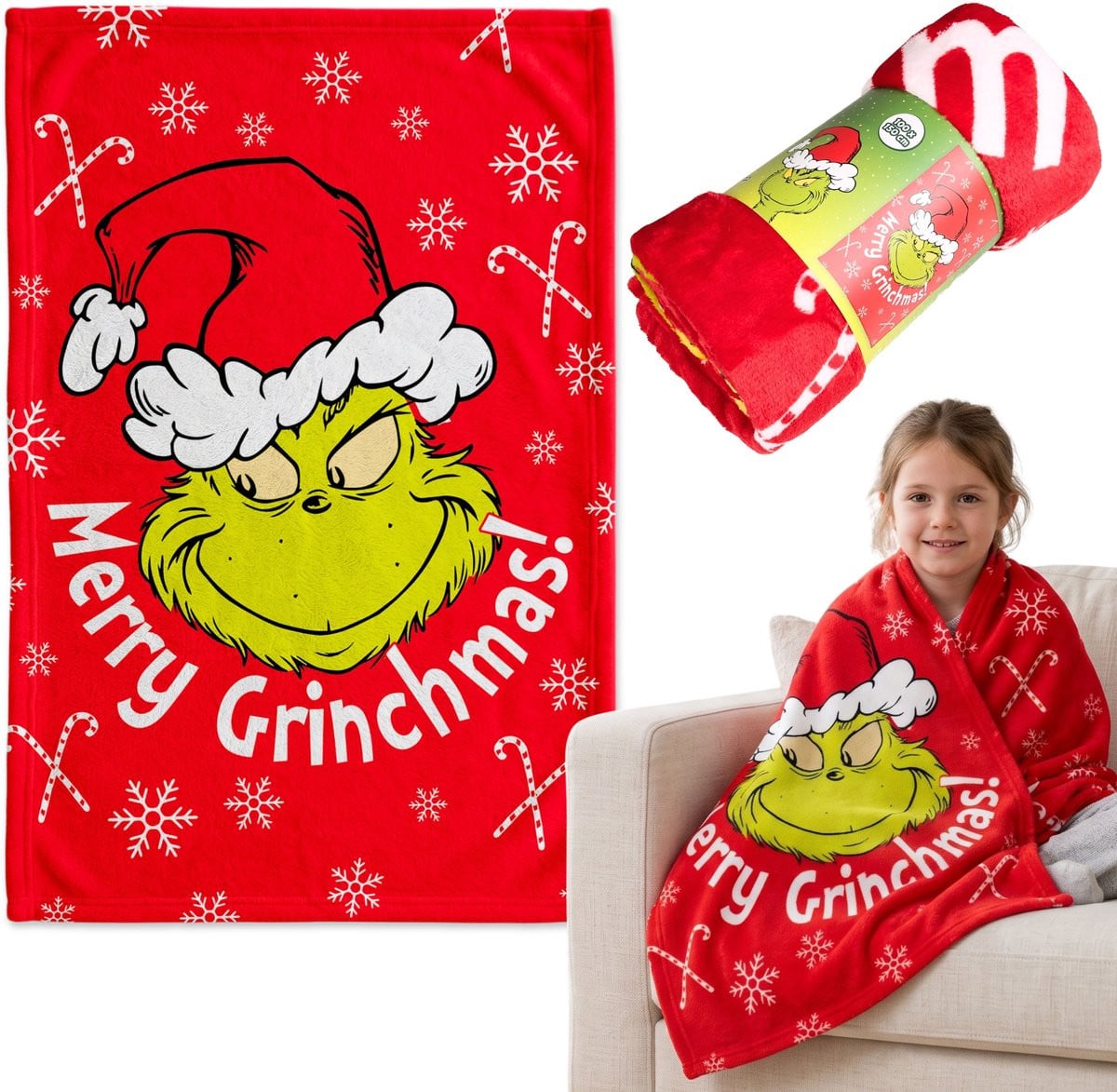 Grinch Kerst zachte fleece deken, rode sprei, 100 x 150 cm, OEKO-TEX