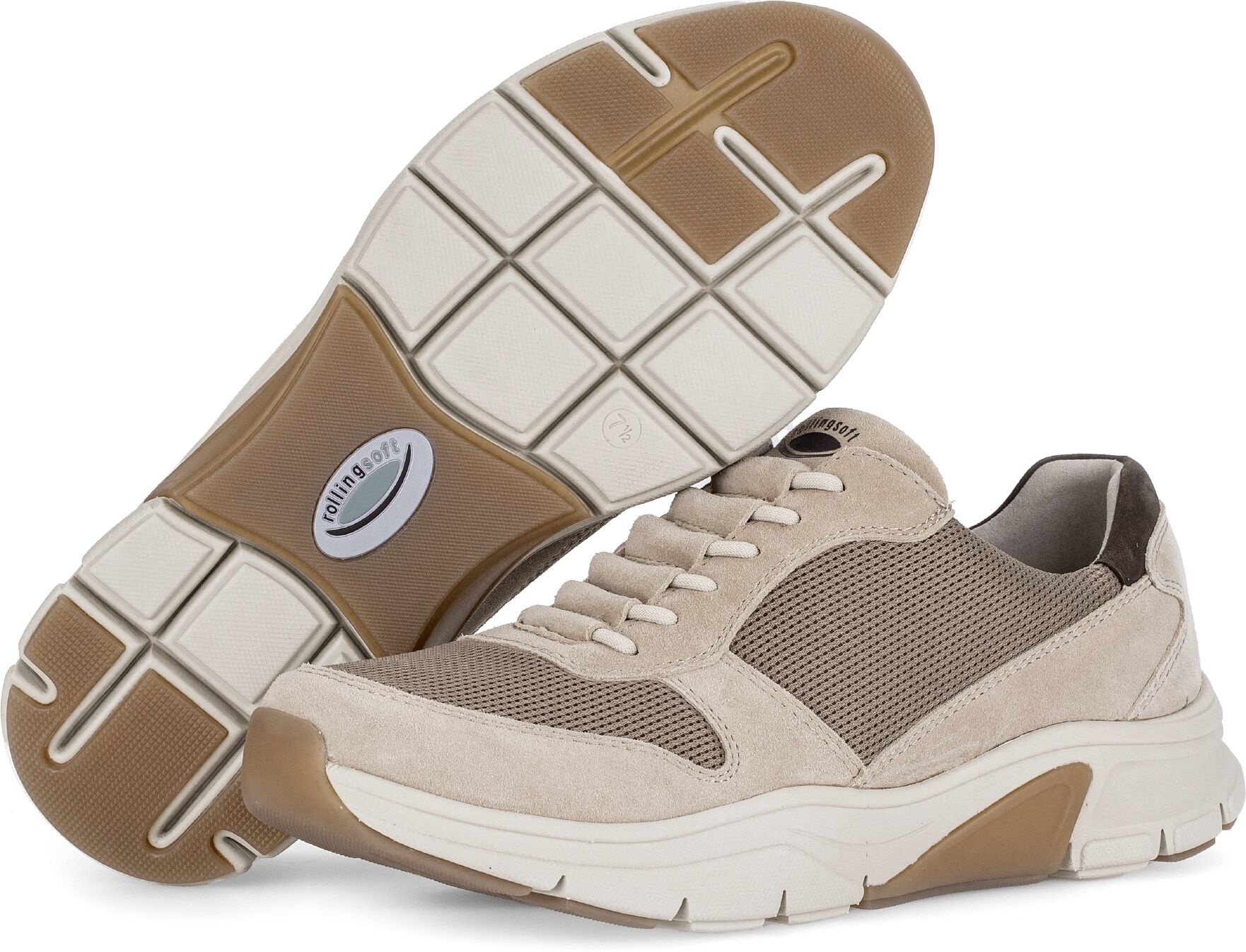 Slip-On Sneaker GABOR, Herren, Gr. 7 (40,5), Mesh, beige (hellbeige, braun), Mesh, Veloursleder, Schuhe Slip-On Sneaker, Freizeitschuh, Slipper mit Kontrastbesatz an der Ferse, G-Weite hellbeige, braun 7 (40,5), Mesh
