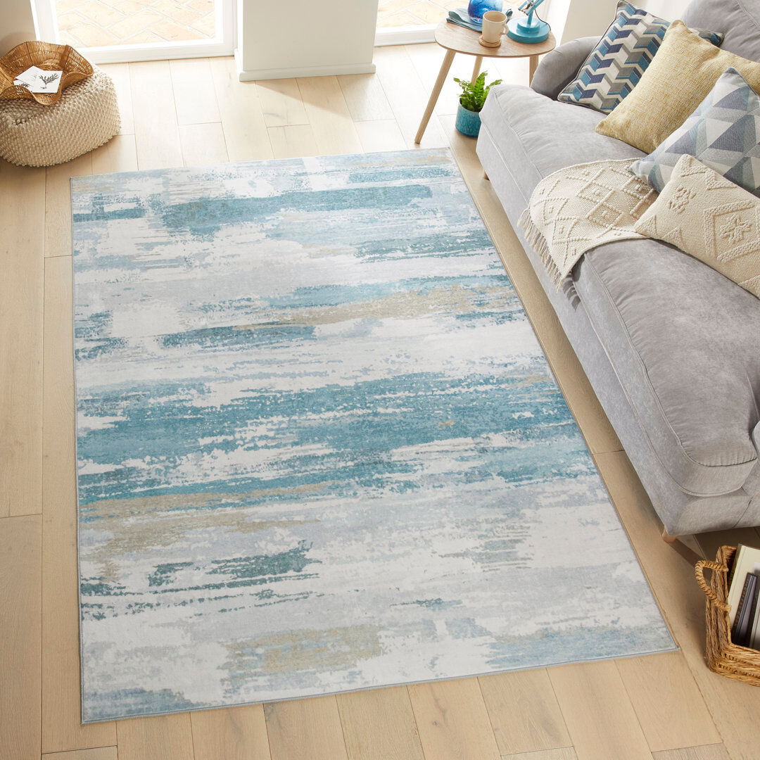 East Urban Home Abstract Blue Washable/Stain Guarded Area Rug Sky Rectangle 200 x 300 cm