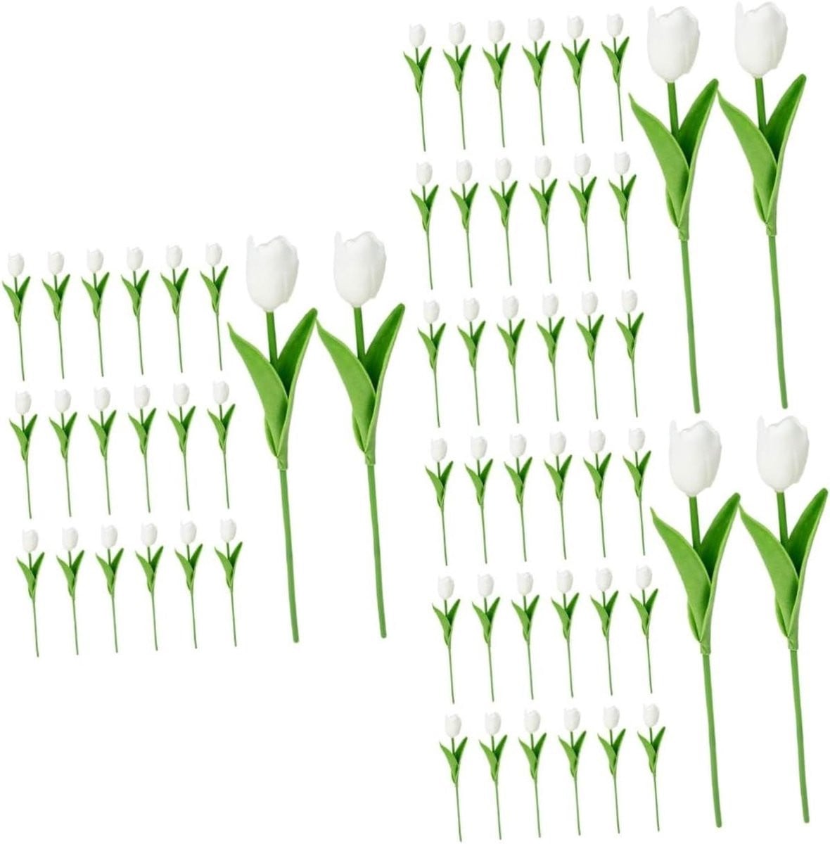 60 stuks Kunsttulpen Boeket Wit - Levensechte Nep Bloemen voor Bruiloft Decoratie