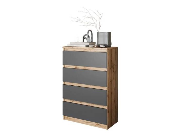 GABRIEL - Commode 4 Tiroirs - Table de Chevet Buffet - H92cm L60cm P33cm (Chêne Wotan / Anthracite)