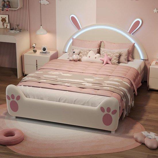 Kinderbett - Mädchenbett - Slaapzimmer Einrichten - Blumenblatt Kopfkissen - 140 x 200 cm - Rosa