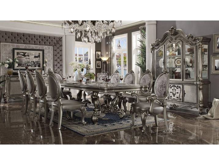 JVmoebel Esszimmer-Set Barock Rokoko Esszimmermöbel in Silber mit Tisch und Stühlen, (Esszimmer-Set, Küchen-Set), Made in Europa