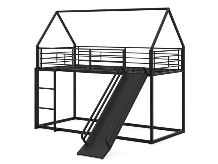 GOPLUS Structure de Lit Superposé pour Enfants 6-16 Ans avec Toboggan Échelle à 3 Marches Barrière de Sécurité