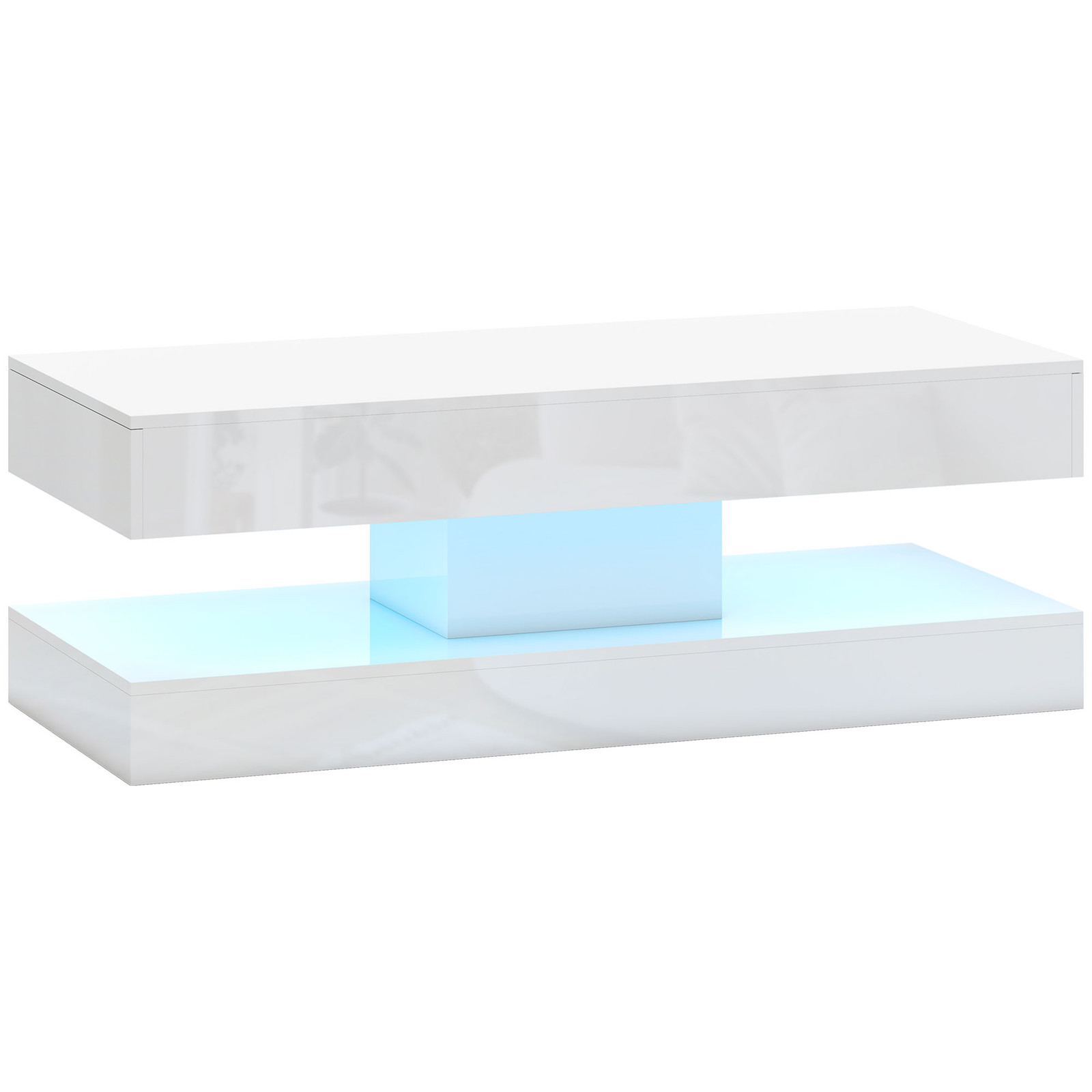 HOMCOM Salontafel met lades en LED-verlichting, moderne witte houten salontafel met open opbergruimte