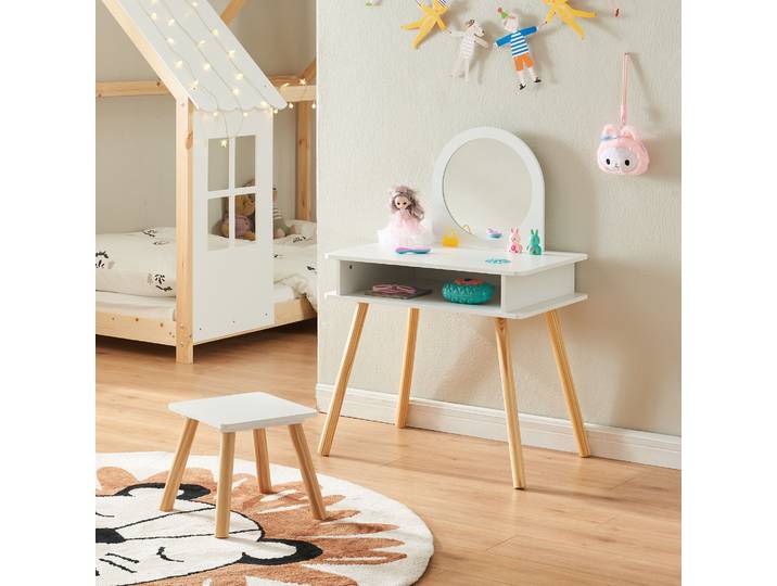 Coiffeuse pour enfants avec tabouret 'Ovanåker' Coiffeuse avec miroir blanc/naturel