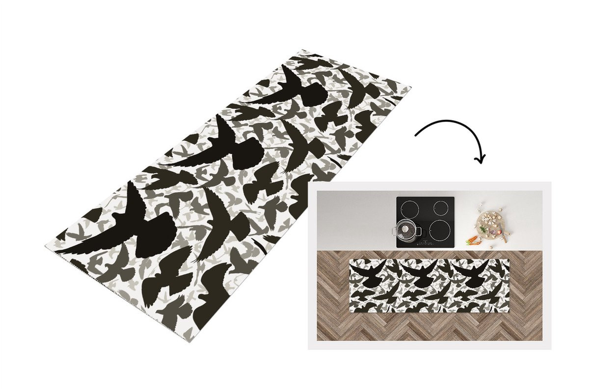 Keukenloper Vinyl met Duiven en Vliegende Vogels - 180 x 60 cm