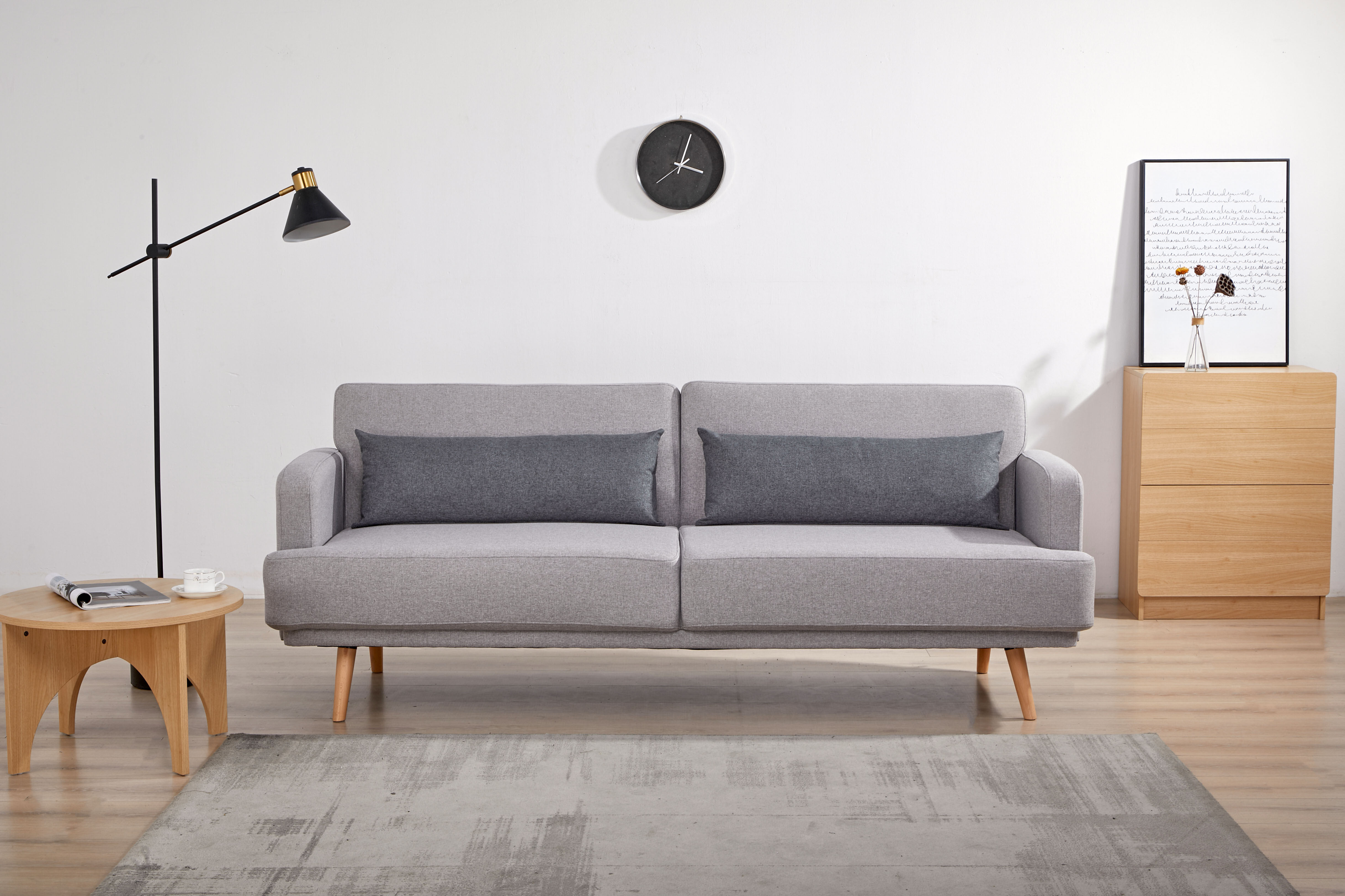 Schlafsofa SALESFEVER "Malmö - Komfortabler 2,5-Sitzer inklusive Zierkissen", grau (grau, anthrazit, natur), B:214cm H:83cm T:86cm, Webstoff (100% Polyester), Pinienholz, Sofas, Schlafsofa, mit Schlaffunktion, Breite 214 cm grau, anthrazit, natur B/H/T: 2