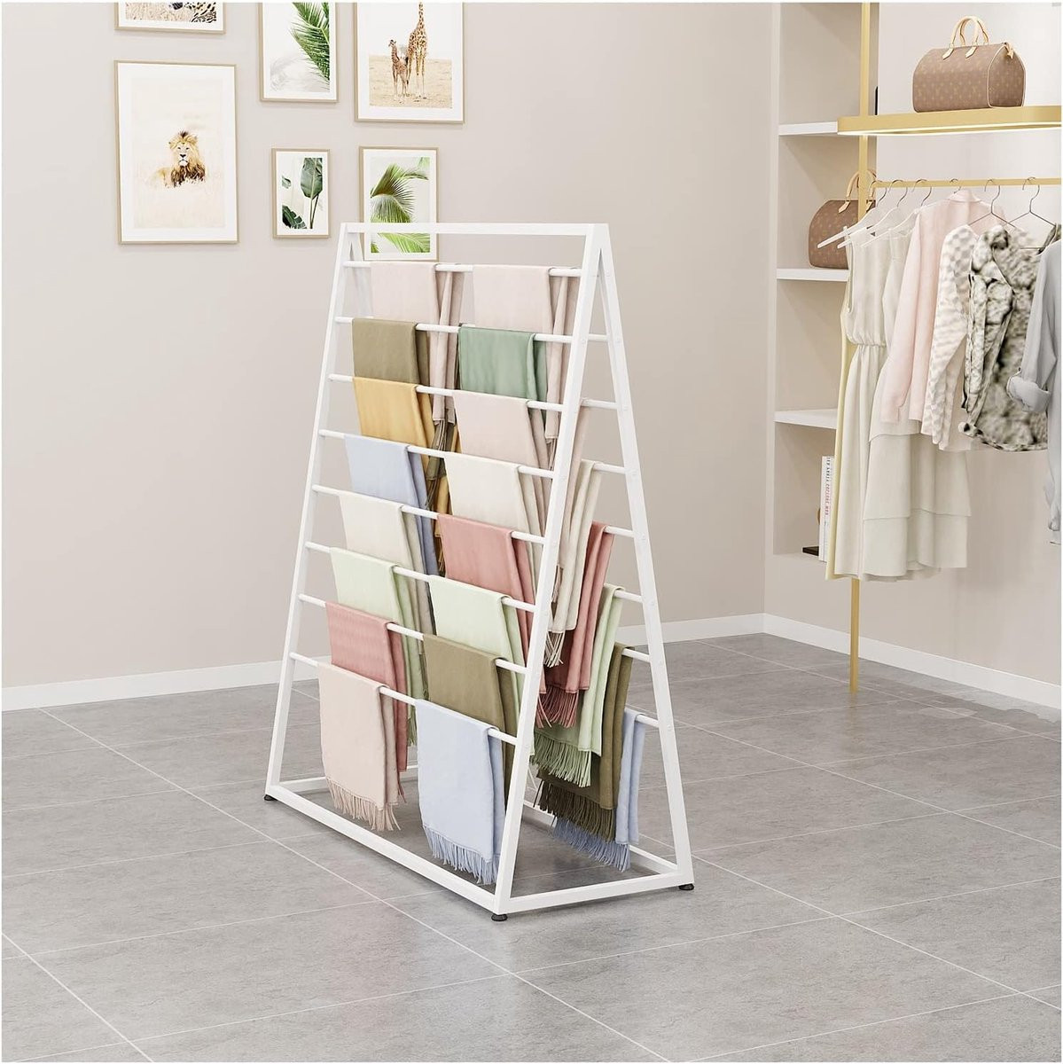 Wit Sjaal Displayrek - Verplaatsbare Accessoire Organizer met Wielen - Hoogte: 145 cm