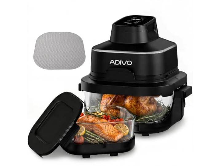 Adivo tragbare Glas Air Fryer Heißluftfritteuse 4L/1.5L,1500W,ölfreie Air Fryer mit Sichtfenster,Glasschüssel,4 Modi,ohne Beschichtung,spülmaschinenfest