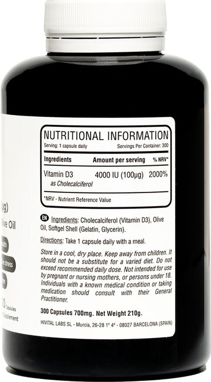 Hivital Foods Hivital Vitamina D3 4000 UI 300 perlas